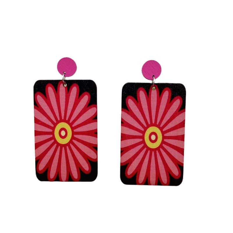 Vintage Rectangular Wooden Europe and America Large Earrings Wood Geometry