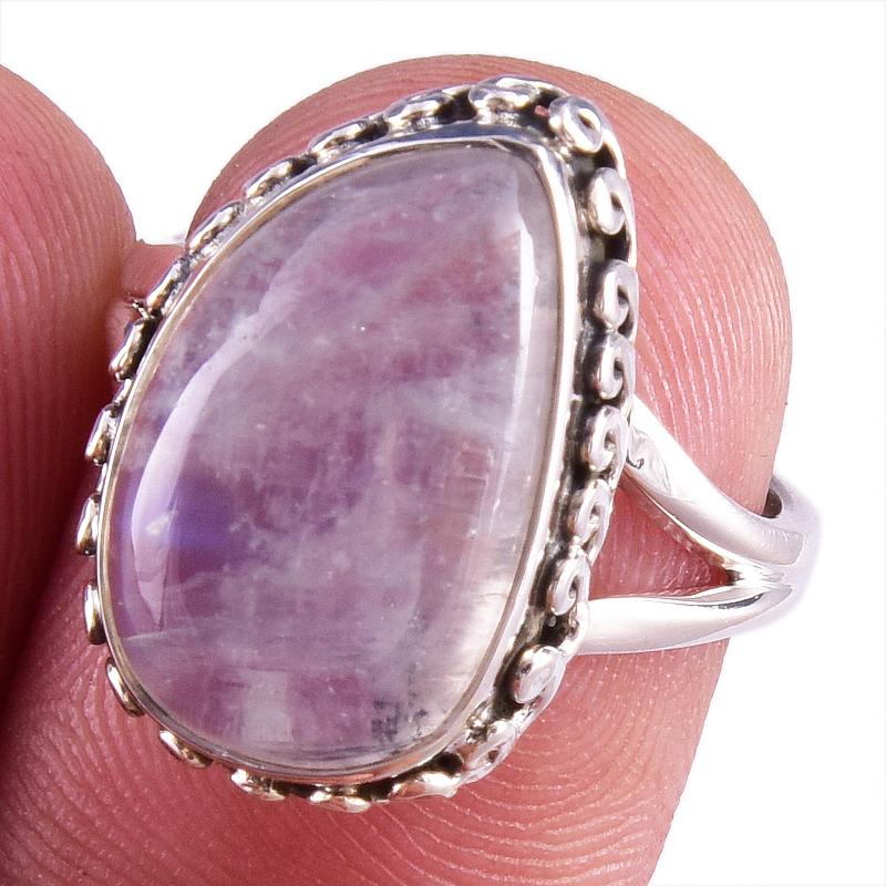

Natural Rainbow Moon Stone Gemstone Handmade 925 Sterling Silver Ring S.6 Y4A43