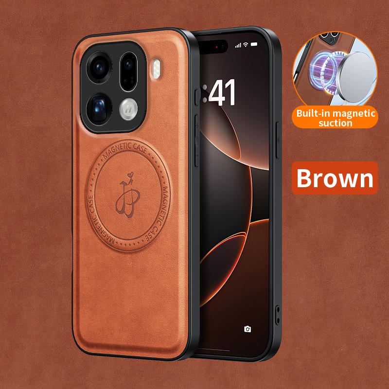 

Беспроводная зарядка Магнитный чехол для OPPO Find X9 Pro Защитная крышка ПУ кожа Жесткая задняя крышка Coque Funda Oppo Find X9 Pro коричневый