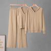 Womens Knit 3-Piece Set Fall Winter Cardigan Cami Top Wide Leg Pants