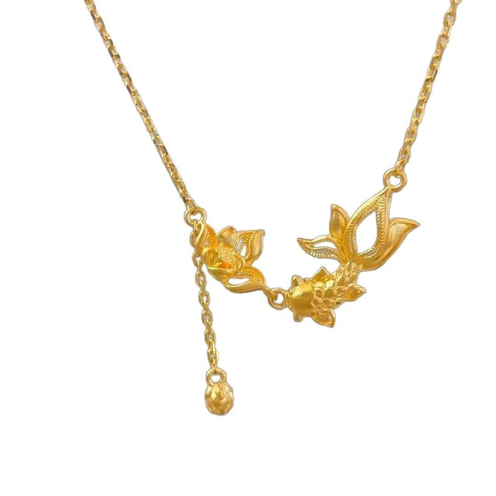 Lotus Koi Halsband Kvinnligt Ihåligt Hänge Personlig Lycka Lotus Fisk Nyckelbenskedja Gåva till Flickvän
