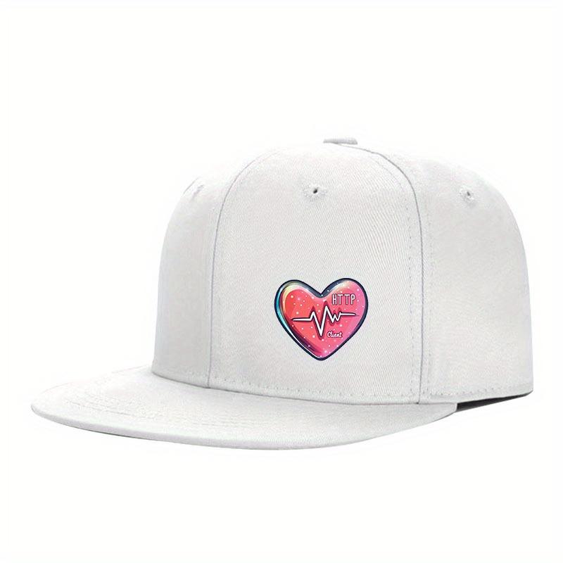 Heartbeat EKG Love Graphic Flat Brim Baseball Cap Polyester Adjustable Casual Snapback for Adults