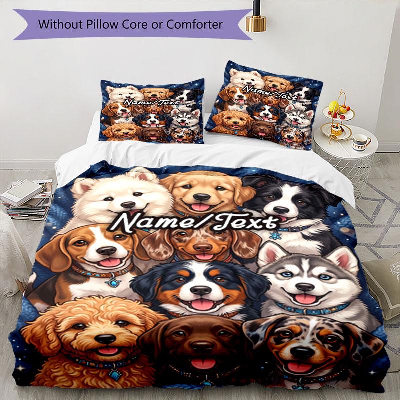 3PC Custom Name Puppy Portrait Collage Bedding Set Printed Bedding Set Duvet Cover Closure Includes 1 Duvet Cover & 217 Pillowcases for Bedroom