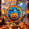 Horror Party Atmosphere Supplies Retro Halloween Pendant, Ghost/Bat/Spider Web/Pumpkin Head Print, Acrylic Disc Wall Decor Vintage Hanging Ornament