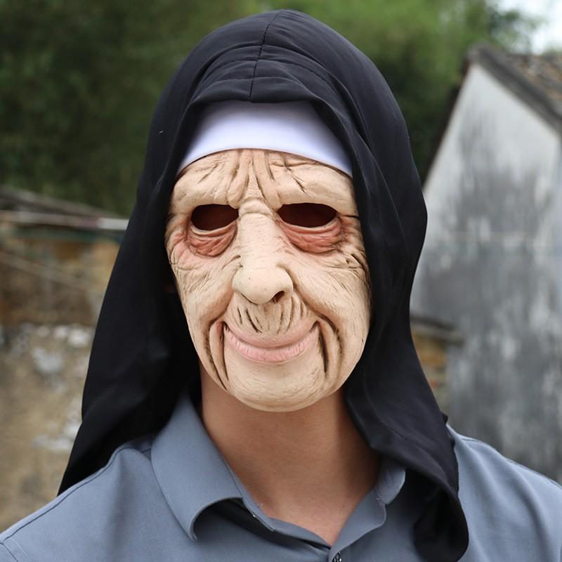 

Half-face mask costume prop for elderly women, latex character, haunted nun mask, prank headgear