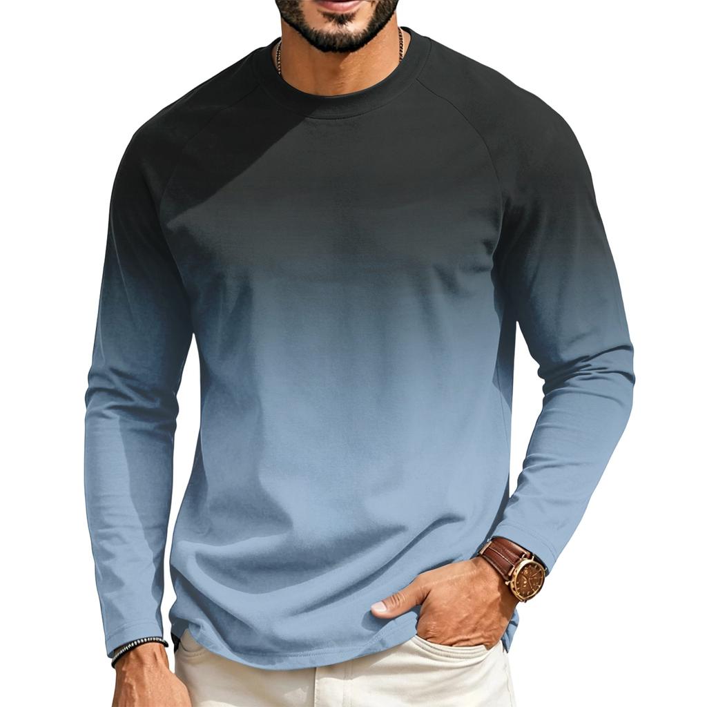 Heren Casual T-shirt met Ronde Hals, Raglanmouwen en Lange Mouwen