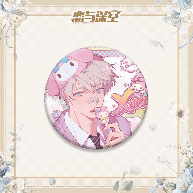 Love and Deepspace Sylus Xavier Zayne Rafayel 75MM Anime Cosplay Shiny Colorful Badge Brooch Pin Game Fans Collection Deco Gift