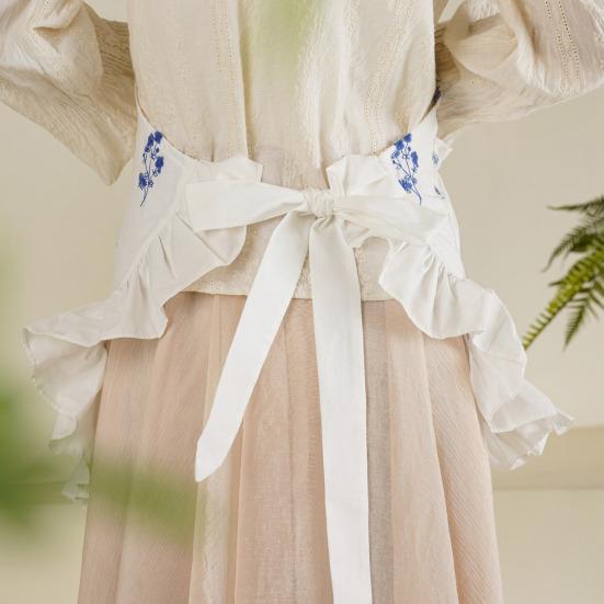 Damen Küchenschürze mit Taschen und Kapuze, floral bestickte Baumwollschürze, leicht, atmungsaktiv, Kochschürze im Vintage-Spitzenrüschen-Stil, Kochen