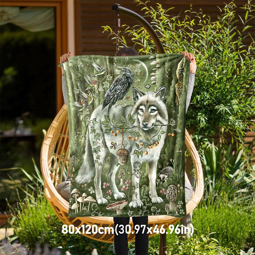 

1PC Wolf ForestOutdoor Flannel Blanket - Soft Plush Decor for Picnics, camping, Bedroom, Playroom, Office, or Lunch Break 1298A 80x120cm(31x47inch)