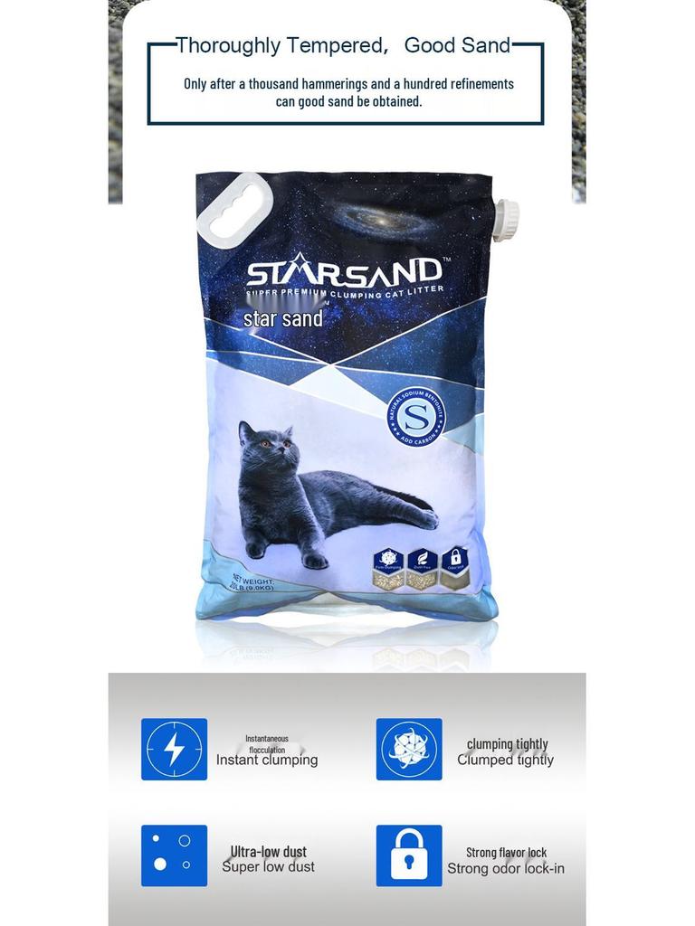 Sternensand Premium Katzenstreu: 4,5 kg, Natriumbasis, Staubfrei, Geruchlos, Deodorierende Feinstaubpartikel mit frischem Duft.