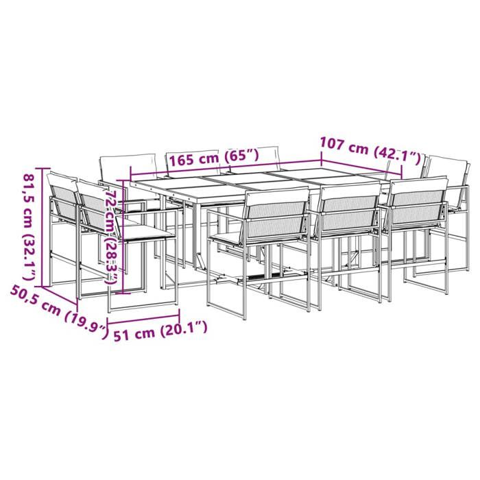 VidaXL Garden Dining Set with Cushions 11 Pcs Black Textilene, Outdoor Dining Set, Dining Furniture of 3295079