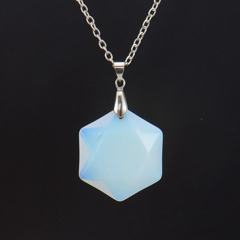 Crystal Gemstone Hexagram Black Yorite Pendant Necklace Cut Polyhedron Pendant N532