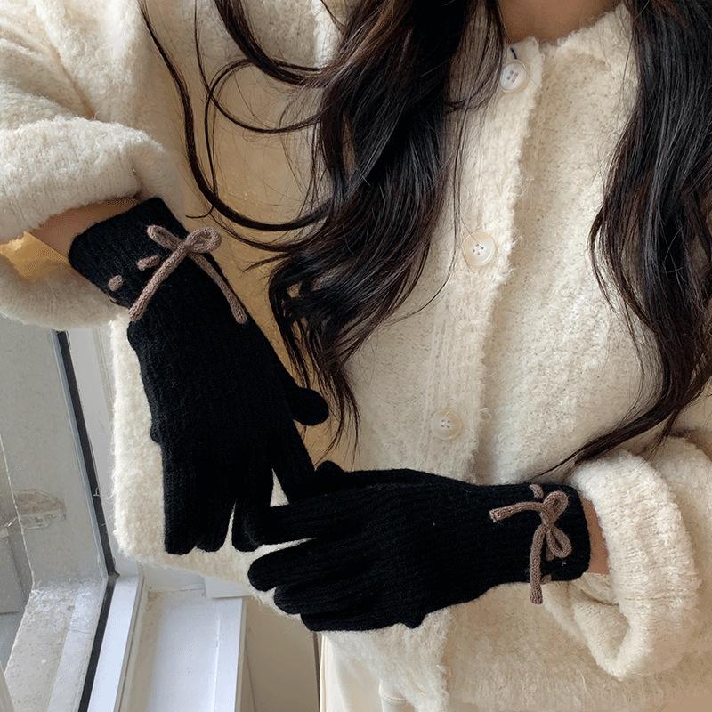 

Однотонные трикотажные перчатки Tiannu Warm Touch Screen Windproof Velvet Теплые и холодостойкие шерстяные перчатки для женщин, зимние One Size чёрный