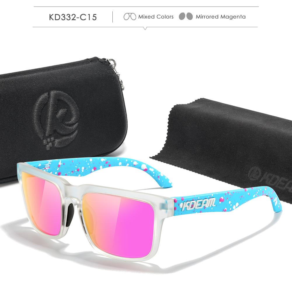 Lunettes de soleil polarisées style carré KDEAM pour hommes et femmes Taille moyenne Largeur totale 145 mm Lunettes de soleil d'extérieur avec étui zippé