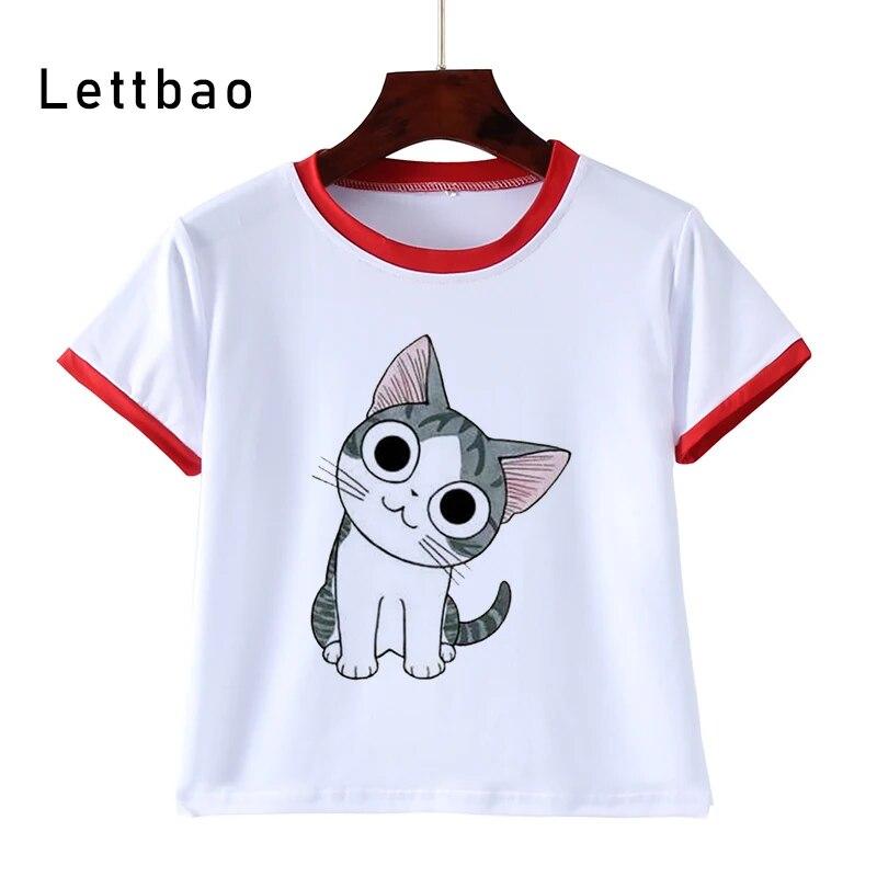 

Детская одежда для маленьких девочек, футболка с короткими рукавами, детские модные топы с рисунком кота Camiseta для девочек, футболки