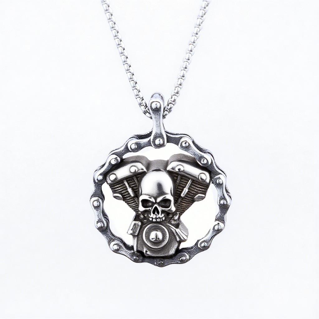 

Fast Selling Personality Domineering Locomotive Chain Skull Stainless Steel Non-Fading Pendant