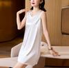 Women's Sleeveless Slip Dress V Neck Solid Color Elegant Satin Nightgown Loungewear