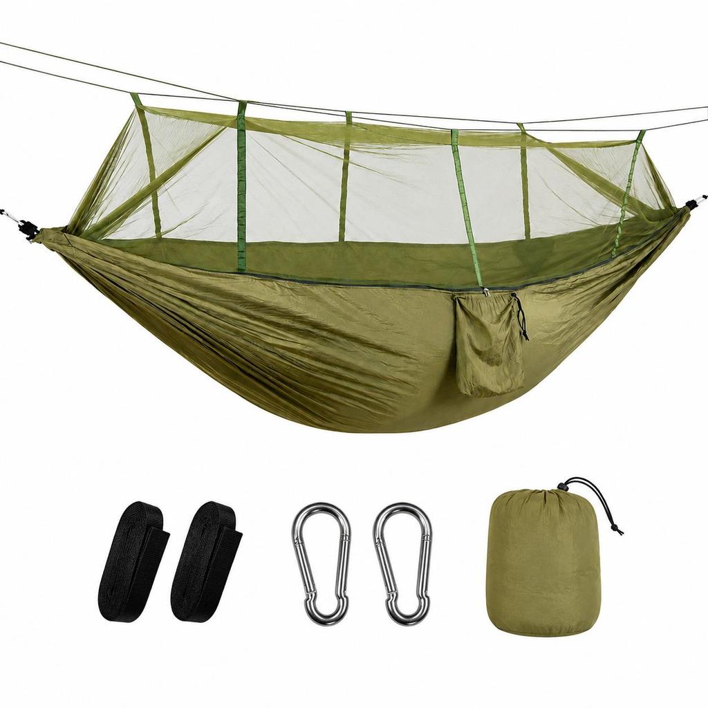 Double Outdoor Camping Travel Hammock with Mosquito Net and Anti-Rollover Design