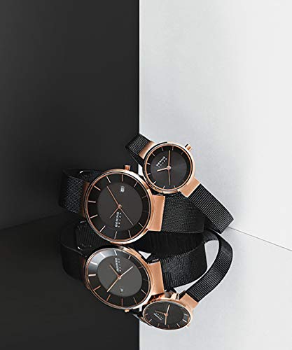BERING Solar Watch Unisex Authorized Import Hard-to-Break Scratch-Resistant Sapphire Glass Long Warranty 14627-166 Black Rose Gold Mesh Belt