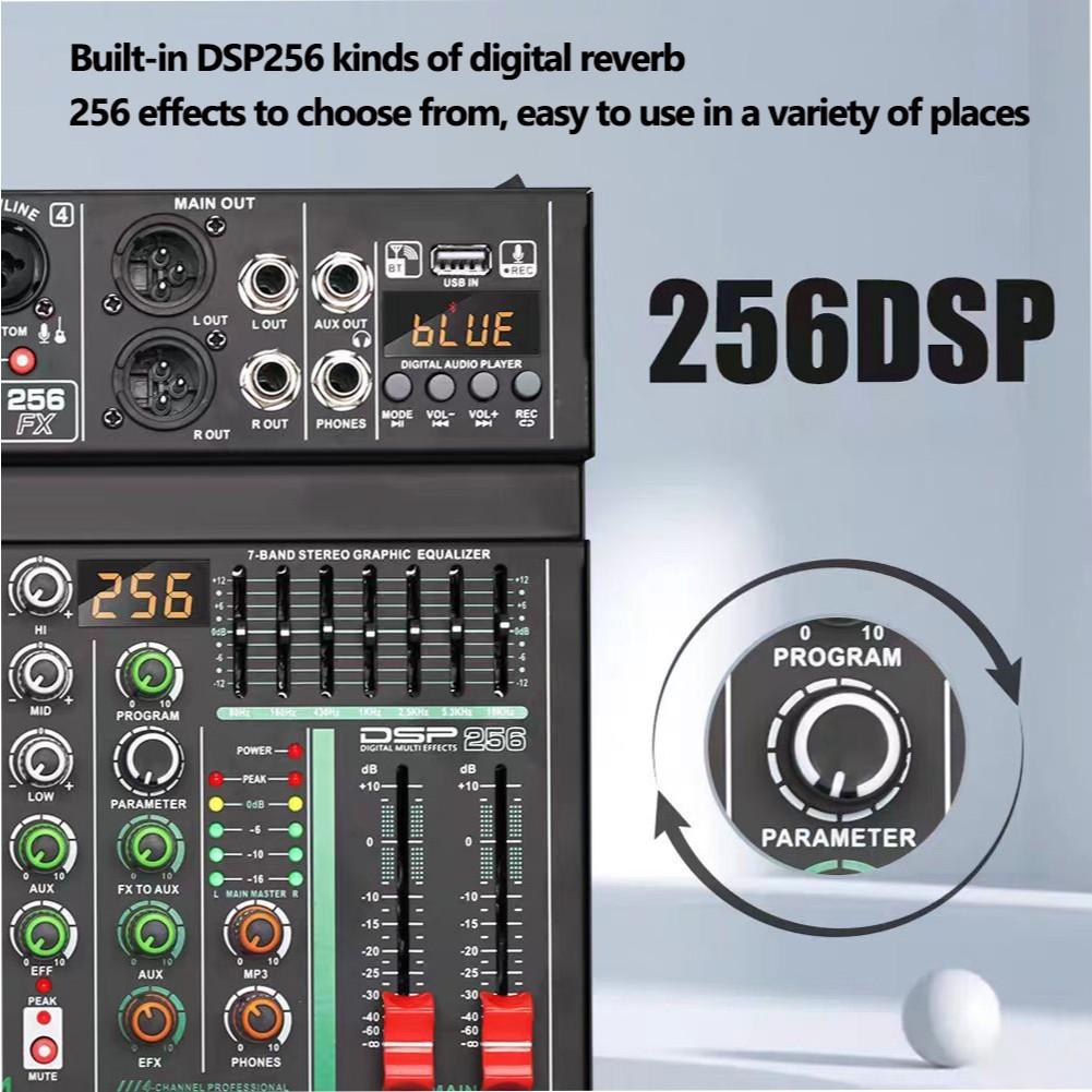 256DSP 4/6 Channel 16 Digital Reverberation Mixer Outdoor USB Sound Card Home KTV Bluetooth Audio System Professional Mixer