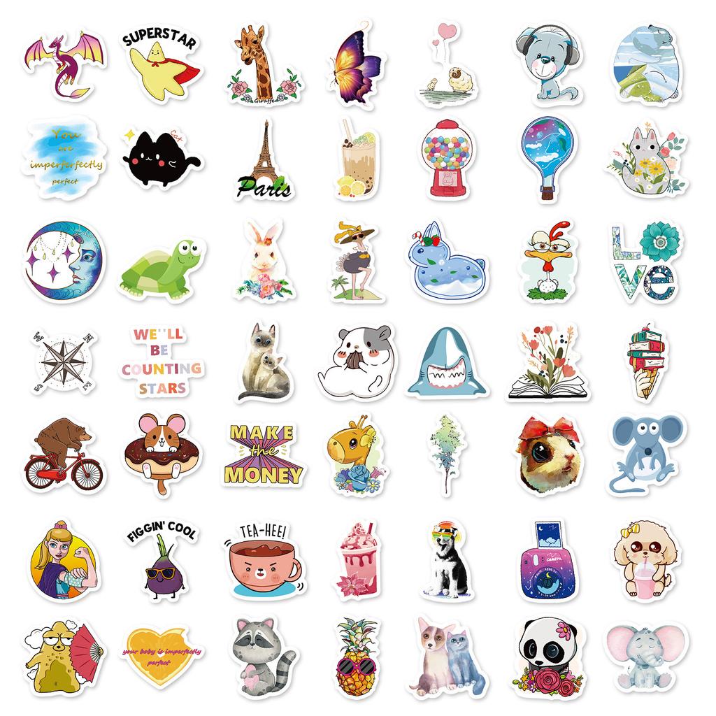 100 Small Sizes of Various Cute Animals Mixed and Match Cartoon Stickers Hand Account Computer Decoration Stickers