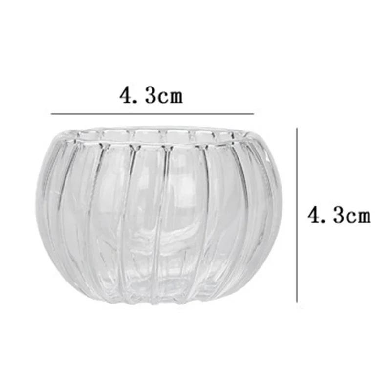 2/6Pcs 50ml Transparent Striped Glass Pumpkin Shape Tea Cup Heat-Resistant Oatmeal Milk Coffee Cup Household Tea Mug Drinkware
