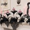 Halloween Wall Decorations Decoration, Skull Pumpkin Vase Insert, Gothic Ghost Feather Flower Theme Decor Arrangement, Spooky Dark Centerpiece
