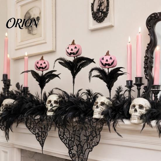 Halloween Wall Decorations Decoration, Skull Pumpkin Vase Insert, Gothic Ghost Feather Flower Theme Decor Arrangement, Spooky Dark Centerpiece