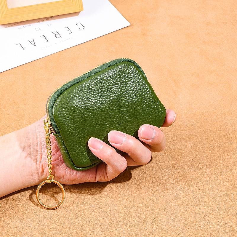 Leather hand zipper small wallet women's first layer cowhide mini bag key storage coin bag cute change bag