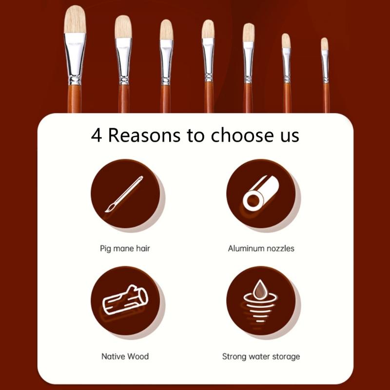 7Pcs Artist Paint Brush Bristle Paintbrush Wood Handle Paint Brush for Oil Acrylic Watercolor Gouache Painting