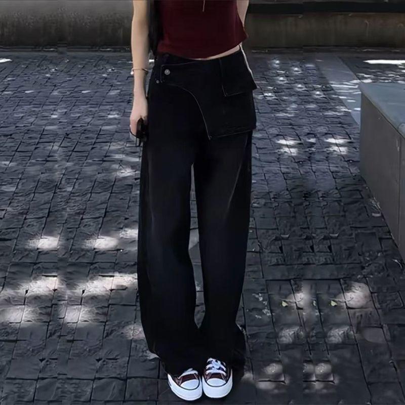 

Джинсы широкие для женщин осенние расслабленные свободные с высокой талией прямые штаны в пол 3XL