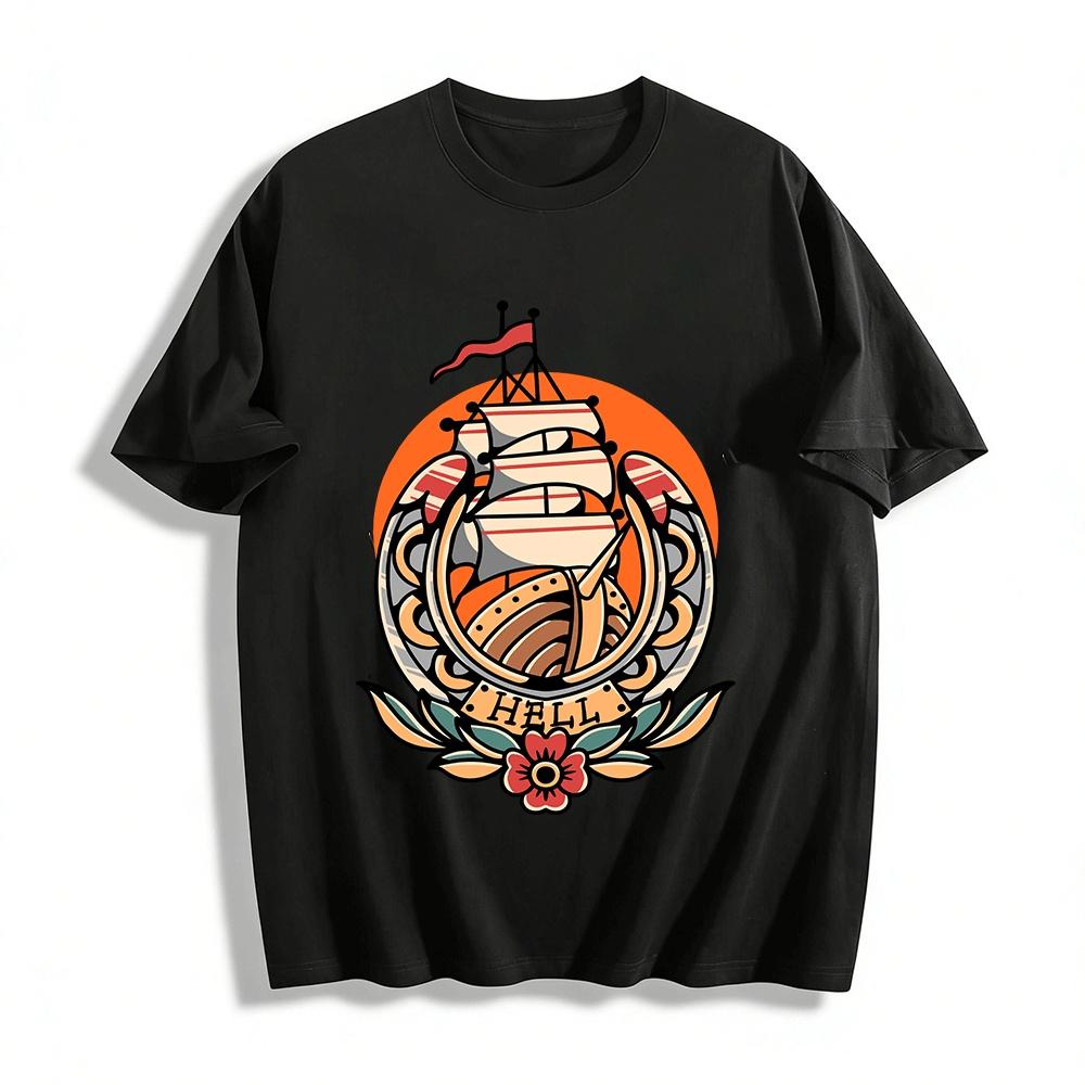 

Vintage Lucky Horseshoe Sailboat Graphic Tee Pure cotton T-shirt XXS