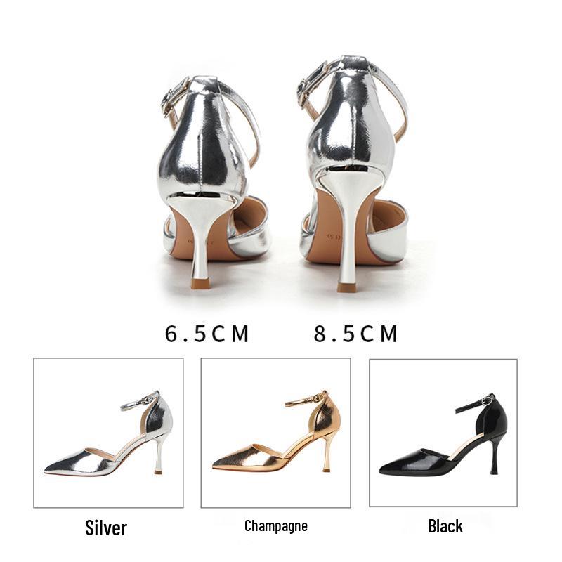 6693-1 Metallic Design One-Strap High Heels - Women's Sexy Pointed Toe Shoes