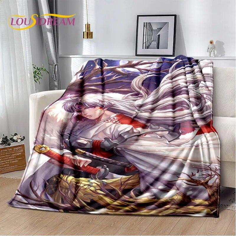 Pătură moale de pluș cu desene animate Inuyasha, pătură de flanel, pătură pentru sufragerie, dormitor, pat, canapea, husă de picnic Bettdecke