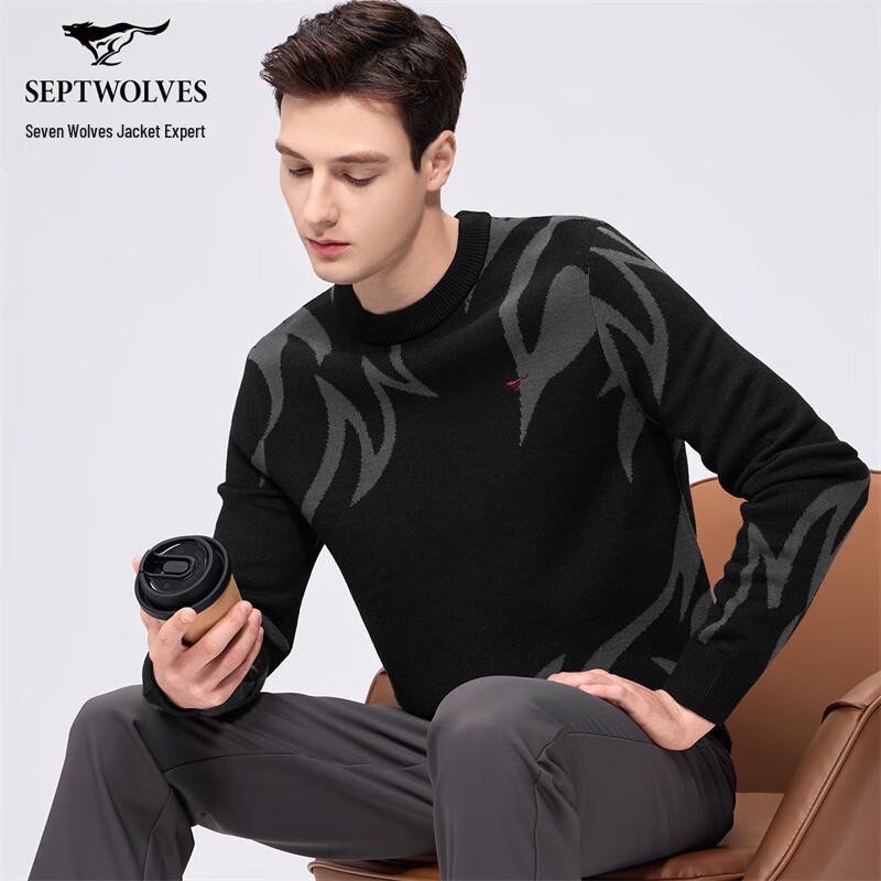 Septwolves Men s Wool Blend Thick Autumn/Winter Knit Sweater L