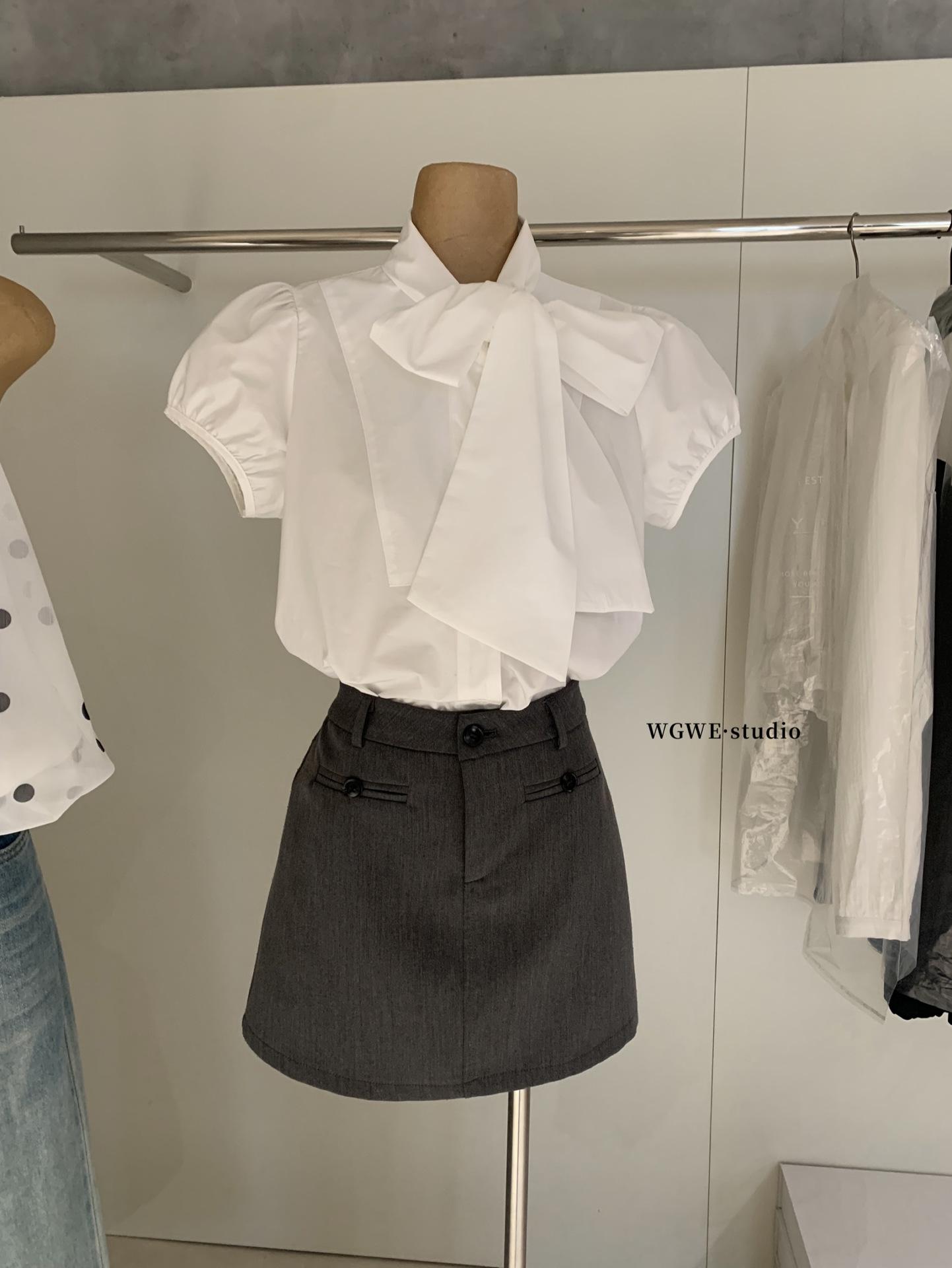

Romantic White Ribbon Bow Short Sleeve Women s Shirt - Spring/Summer Collection One Size белый