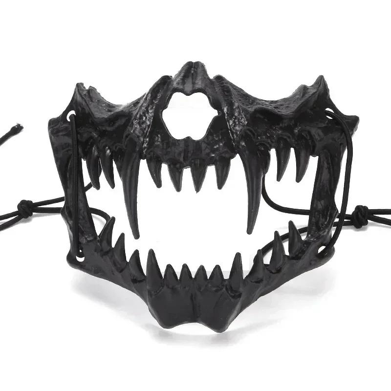 Maschera Teschio Festa Denti Lunghi Demone Scheletro Mezza Maschera Lupo Drago Tigre Maschera Houjuu Nue Cosplay Halloween Accessori Costume