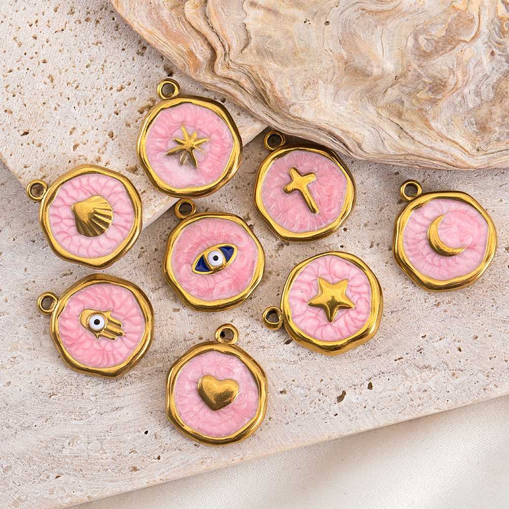 4-8pcs Stainless Steel Enamel Star Heart Eye Shell Sun Round Random Charm Base Anklet Pendant DIY Earring Necklace Jewelry Makin