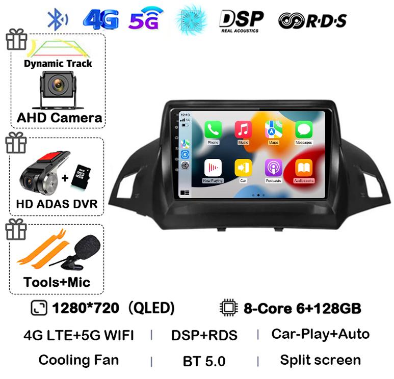 Radio multimedia con Android 14 y Carplay para Ford Kuga Escape 2013, 2014, 2015 y 2016, reproductor de vídeo, GPS, estéreo, 4G, WIFI, unidad principal