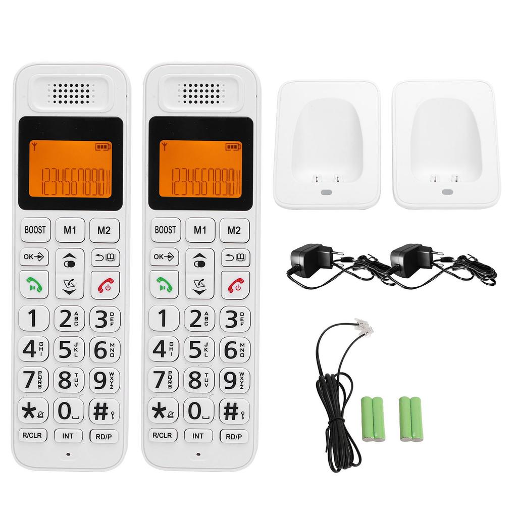 Telefon de casă cu ecran LCD cu iluminare galbenă de fundal DECT 6.0 Telefon de casă fără fir cu 2 telefoane full duplex