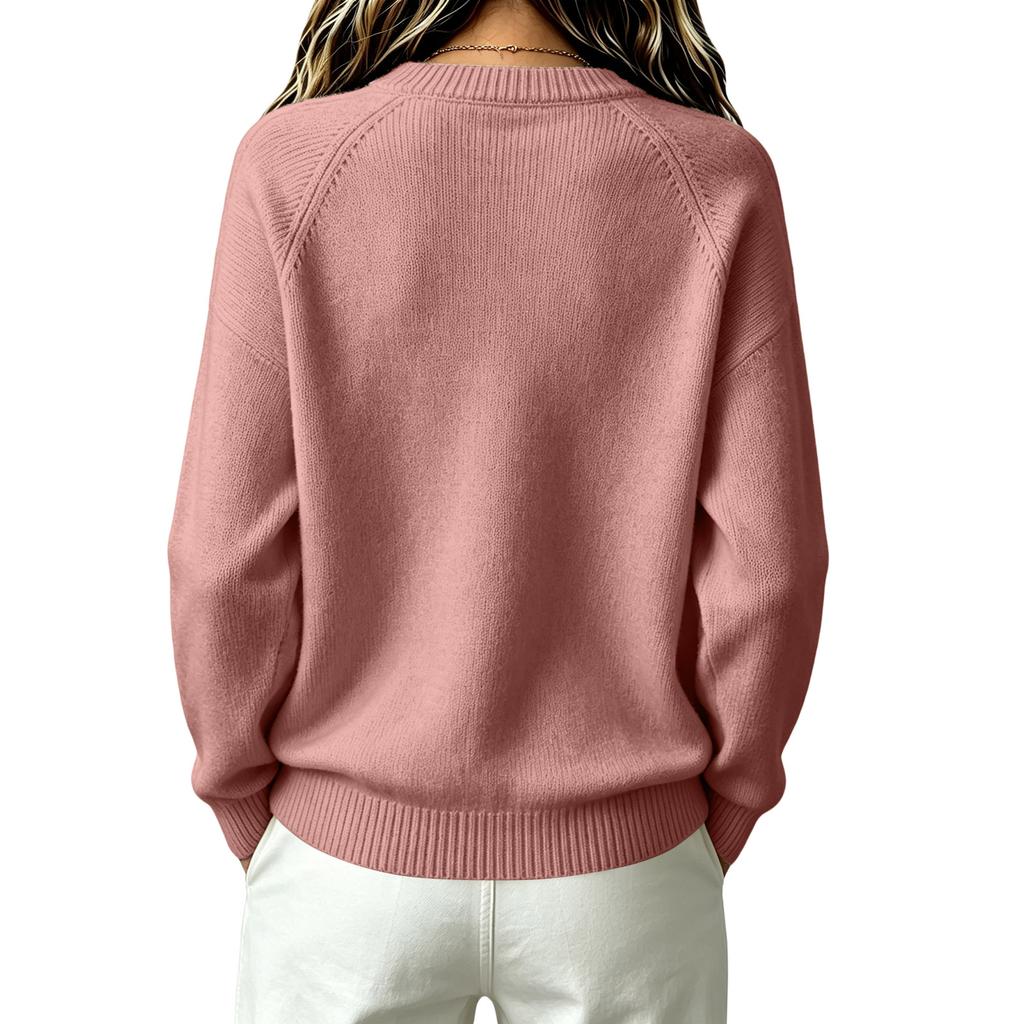 Women's Color Crewneck Knit Sweater Casual Everyday Top for Fall and Winter Wear