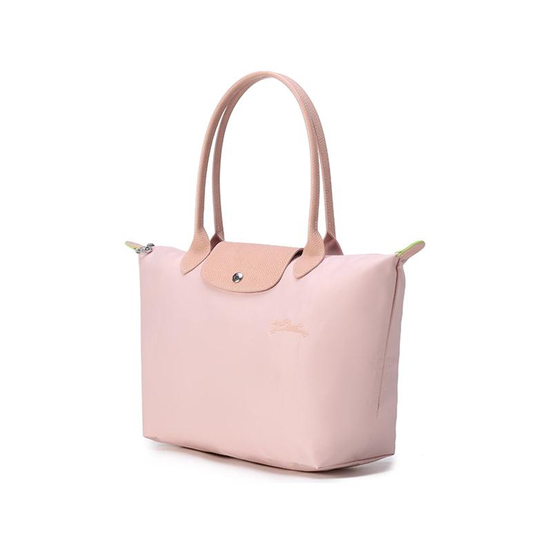 Longchamp Le Pliage 28 Ferramenta in Metallo Argentato Profilo Minimalista Stile Eco-Friendly Tela e Pelle Borsa a Mano Donna tote Rosa 2605919P64