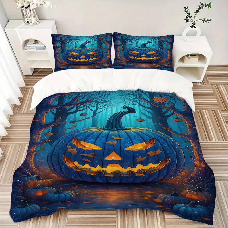 3pcs Halloween pumpkin Duvet Cover Set - Machine Washable, Includes 1 Cover and 2 Pillowcases, No Core Included yy251013127