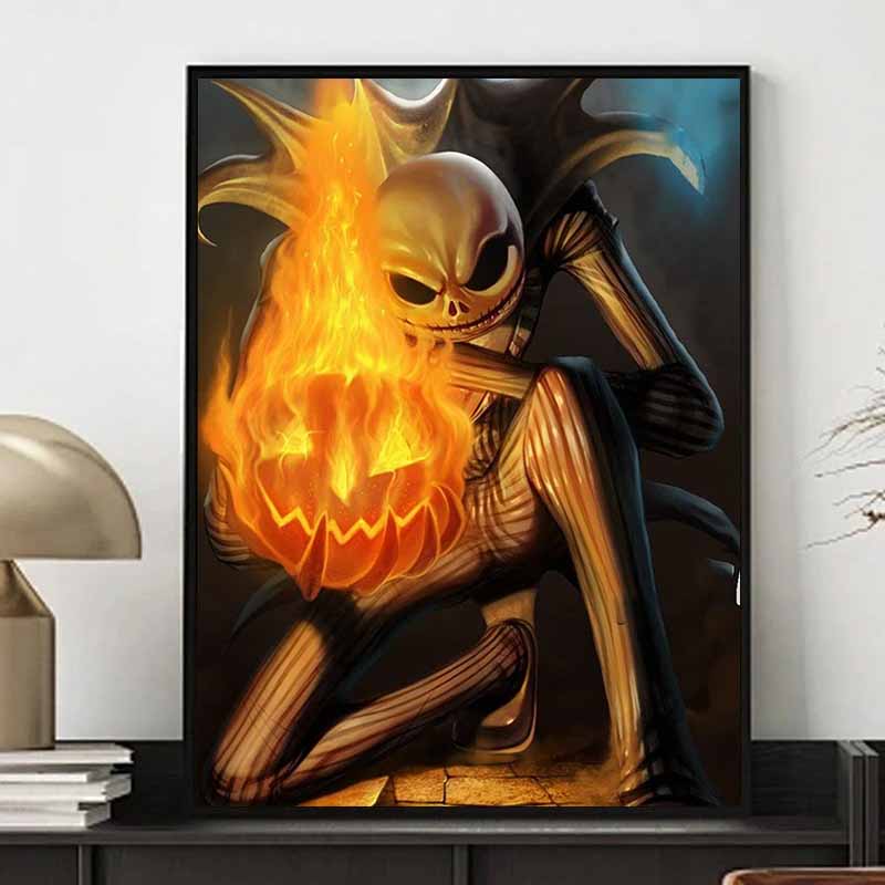 Disney Diamond Painting Jack Skellington Flaming Pumpkin Dark Art Painting Cute DIY Rhinestone Mosaic Cross Stitch Kit Embroidery Gift Home Decor
