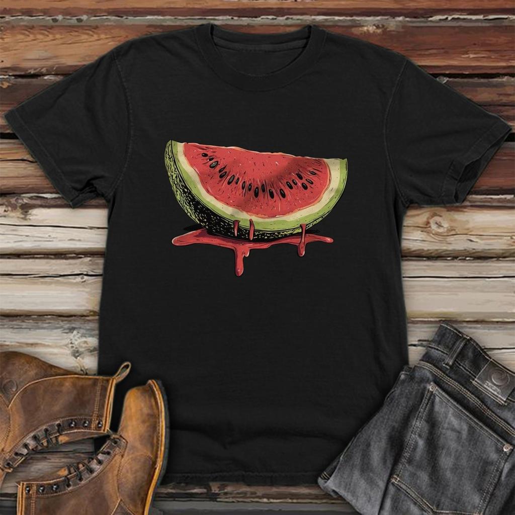 Men's Short Sleeve T-Shirt Vibrant Watermelon Slice Print Breathable Regular Fit Tee for Outdoor Activities Men Clothing