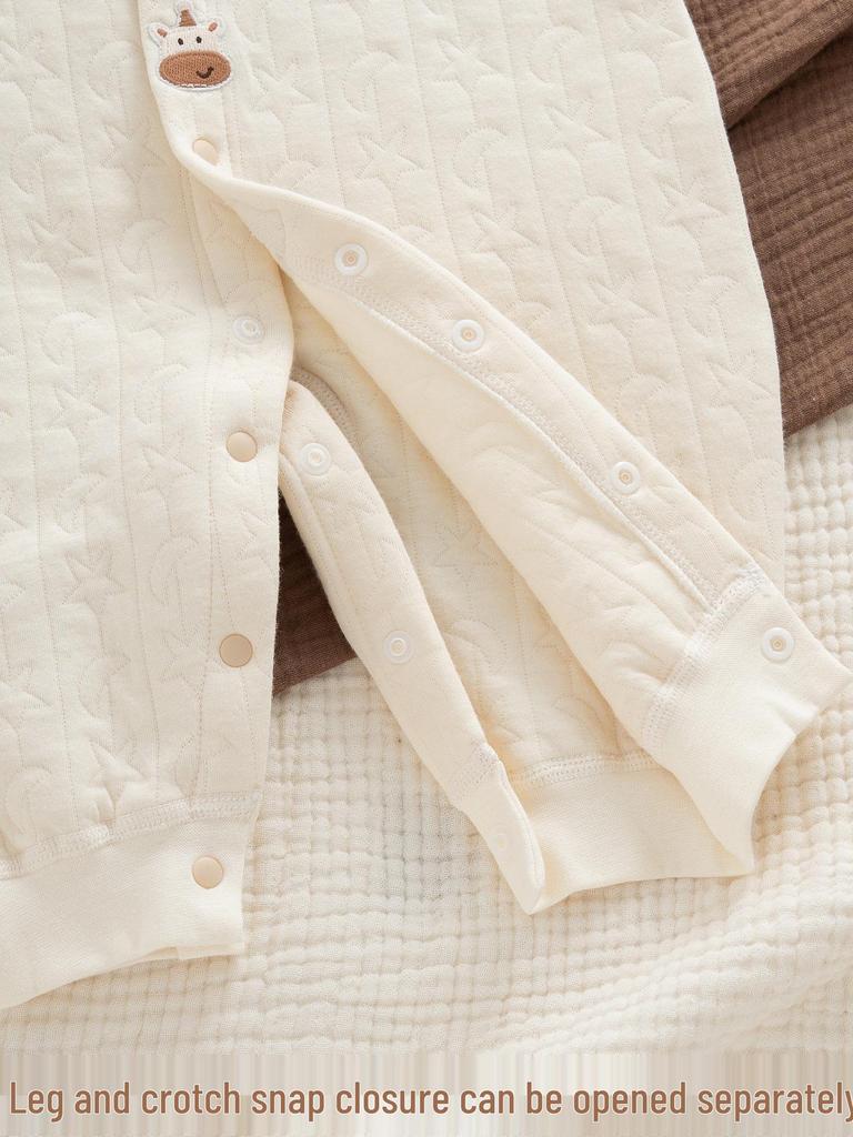 Infant Quilted Cotton Romper: Autumn-Winter, Warm Three-Layer Design, Size 90, Stylish & Cozy