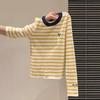Contrasting Striped Bow Long-sleeved Knitted Sweater Women's Autumn New Slim-fit Bottoming Shirt with Top Inside