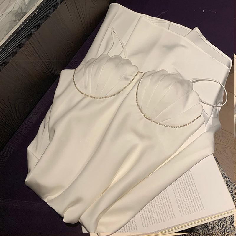 Twilight Waltz Bias-Cut Satin Dress with Lotus Leaf Hem