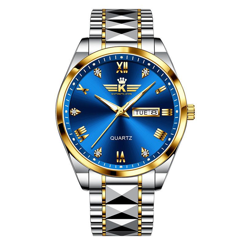 Top Brand New Men's Watch Genuine Waterproof Quartz Double Calendar Fashion Business Watch