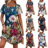 Women's Casual Short Sleeve Dress with Waist Tie and Pockets Floral Print Round Neck Relaxed Fit Knee Length